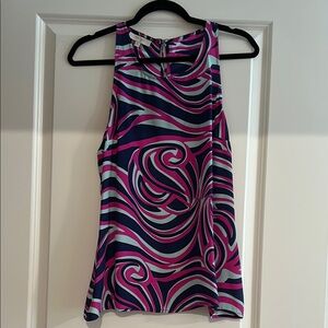 Pink and Blue Swirl Silk Sleeveless Blouse